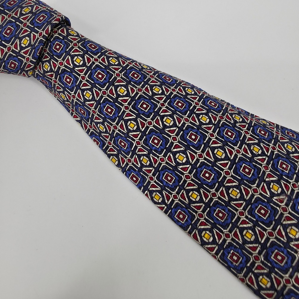 Polo Ralph Lauren Necktie Mens Blue Red Geometric Medallion Vintage‎ Silk 4"